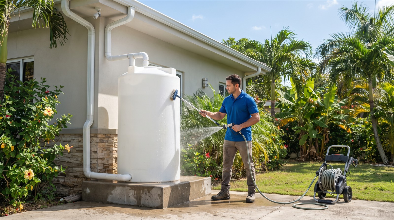 Limpieza de una cisterna residencial de recogido de agua