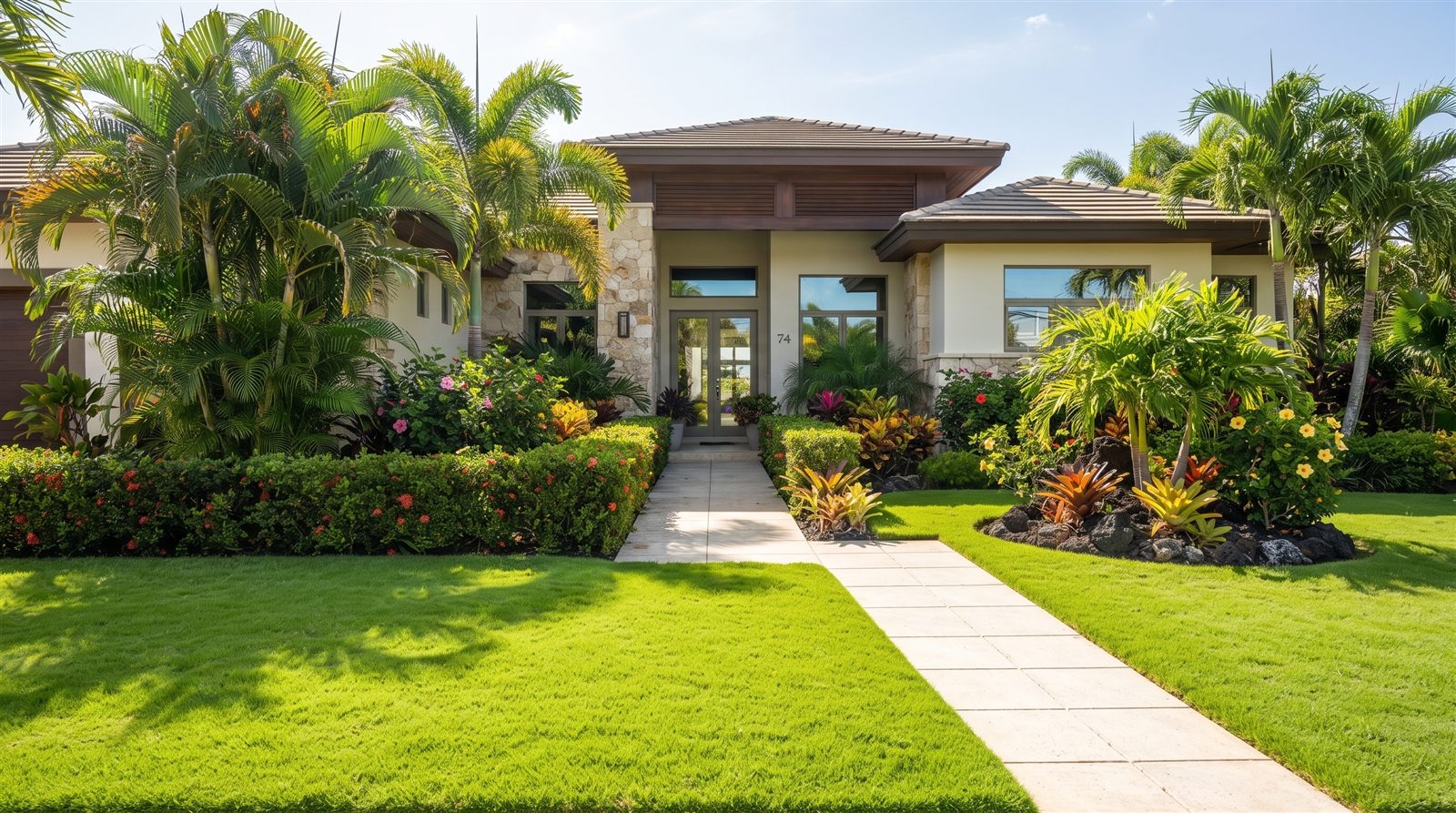 Jardín residencial impecable en una casa de Puerto Rico